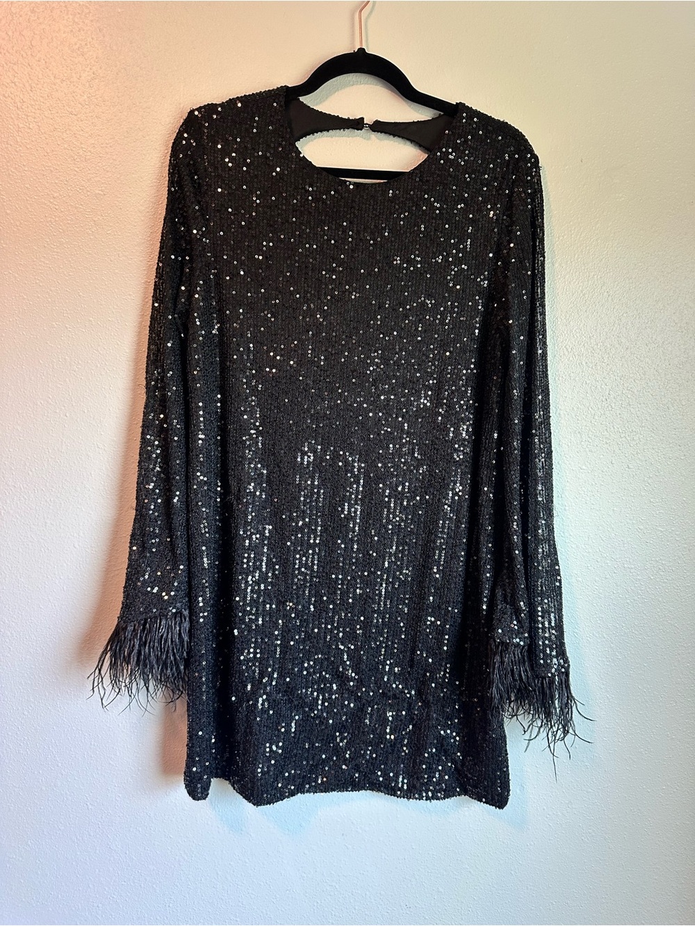 WAYF Sequin Feather bell sleeve dress